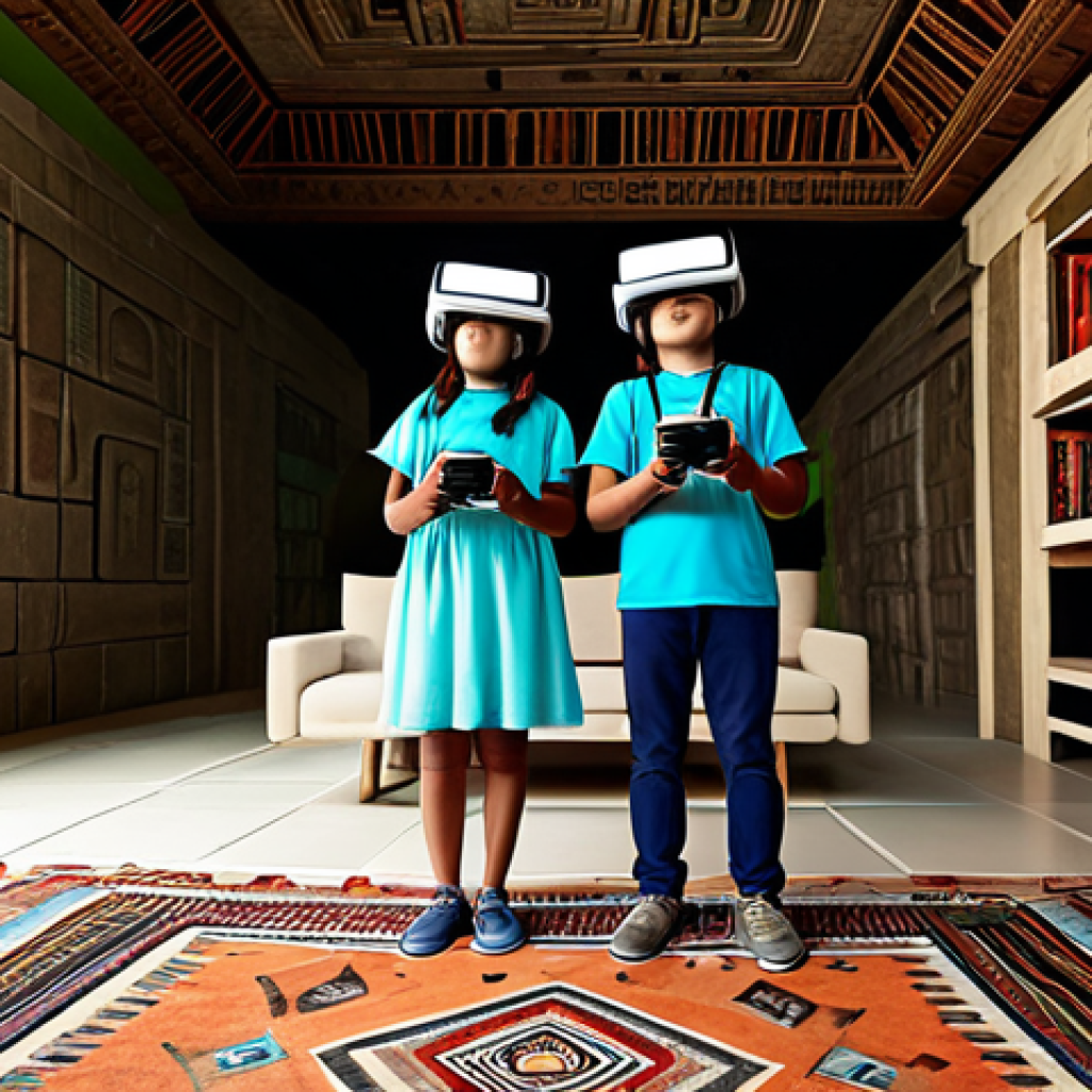 가상현실 여행의 장기적인 전망 - Virtual Tour of Mayan Ruins**

"A family of four wearing VR headsets in their living room, experienc...