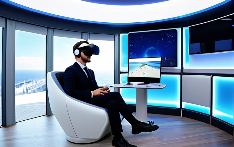 가상현실 여행의 장기적인 전망 - Virtual Concert Experience**

"A young woman wearing a VR headset, immersed in a virtual concert exp...