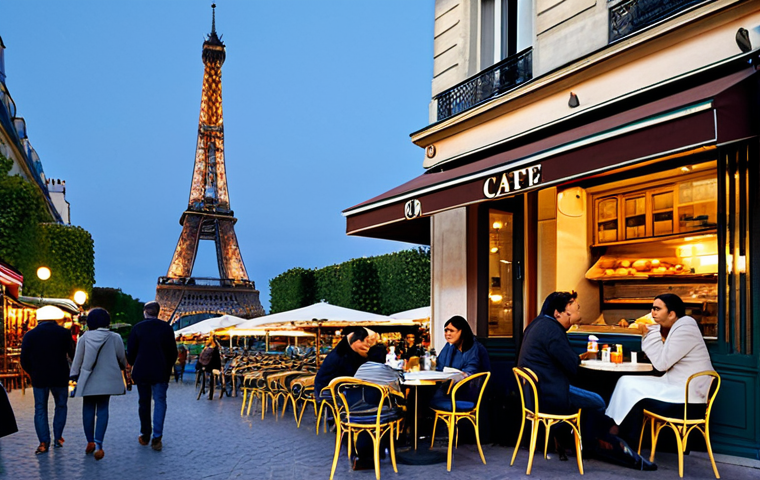가상현실 여행의 경쟁 우위 확보 전략 - A Parisian Café Scene**
"A cozy Parisian café scene at dusk, with outdoor seating, fully clothed pa...