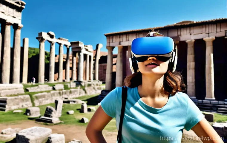 가상현실 여행의 커뮤니티 참여 사례 - **Prompt 1: Virtual Cultural Exploration**
"A young woman, around 25-30 years old, with a joyful...