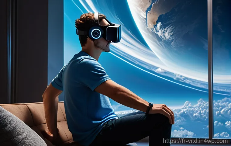 가상현실 여행의 시뮬레이션 기술 - **Prompt:** A young adult, wearing a sleek, futuristic virtual reality headset, is standing in a bea...