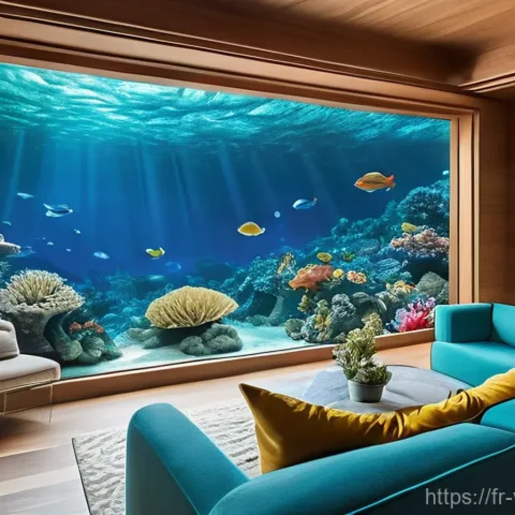 가상현실 여행의 글로벌 협력 - **Prompt 1: Immersive Virtual Reef Exploration**
"A person, comfortably seated on a modern minim...