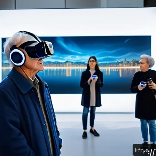 Home 33 가상현실 여행의 인터랙티브 요소 - A detailed futuristic virtual reality museum scene in Paris, showcasing a diverse group of adults an...