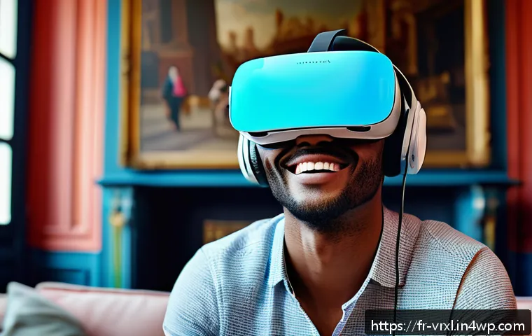 가상현실 여행의 대중화 원동력 - A modern, light and comfortable VR headset user exploring a virtual French château in high definitio...