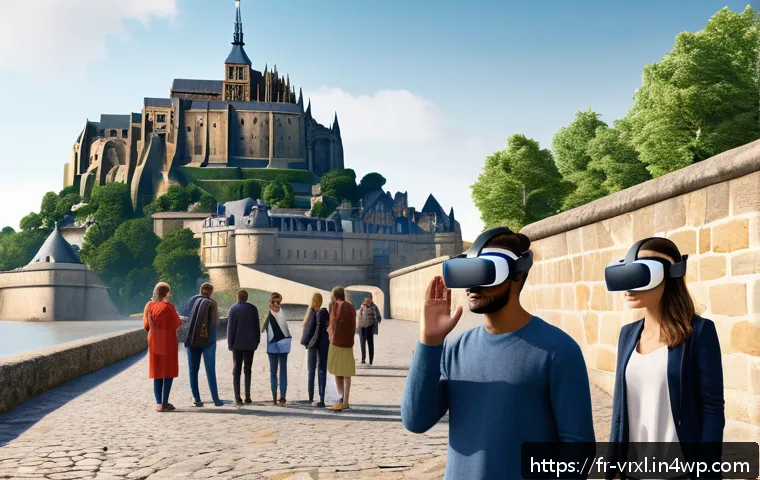 가상현실 여행의 사회적 책임 - A diverse group of people wearing VR headsets exploring a vibrant, culturally rich virtual environme...